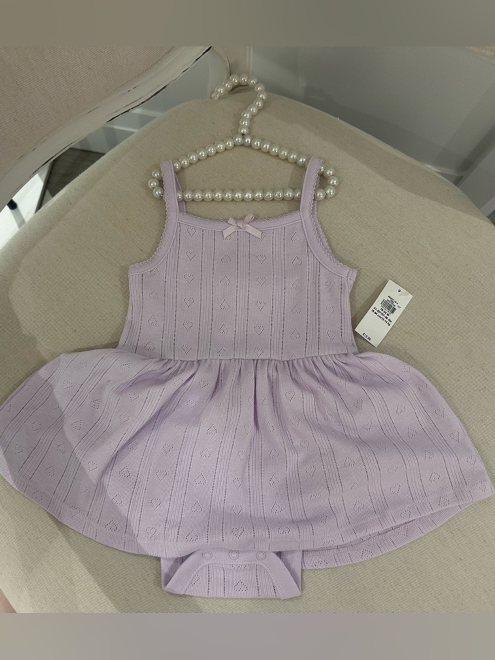 🤍 3~6 Mth Lavender Pointelle Knit Baby Dress with Heart Pattern NWT